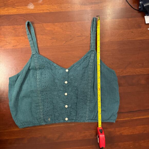 American Eagle Boho Teal Embroidered Button-Front Crop Top Size L - Picture 4 of 6